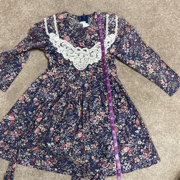 Jessica McClintock Gunne Sax navy floral lace collar double bow dress size 5 - Picture 8 of 10